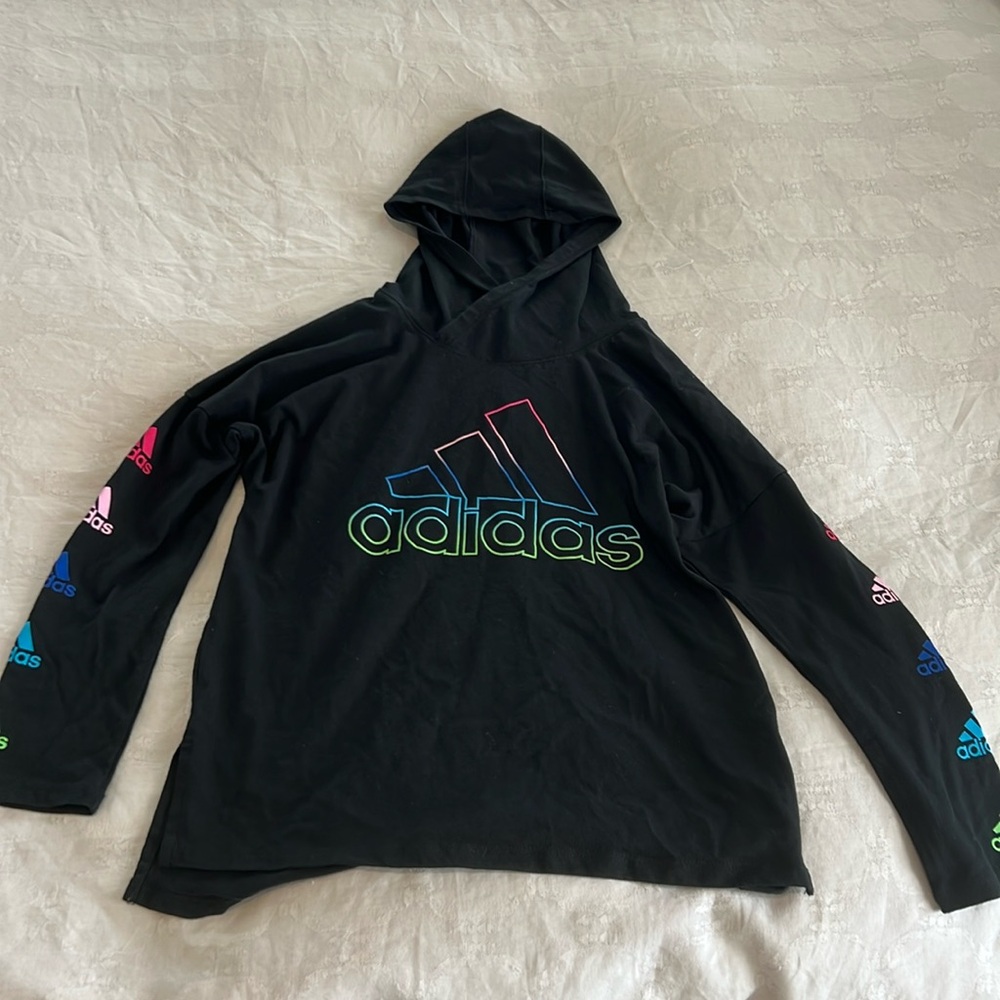 Girls Adidas  Hooded long sleeve tee black/logo SZ S (7-8)